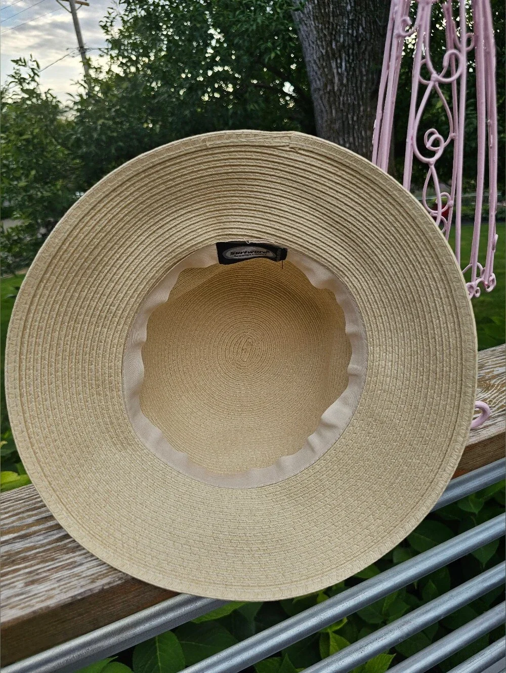 Cream Straw Sun Hat with Black Ribbon Bow